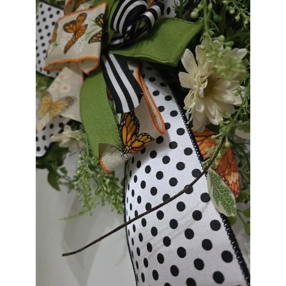 Handmade Butterfly Springtime Moss Daisy Wreath